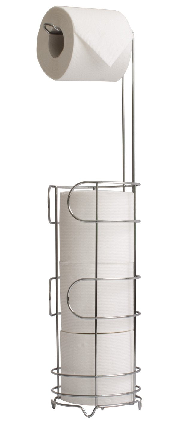 simplywire Freestanding Toilet Roll Holder with Storage - Chrome Steel
