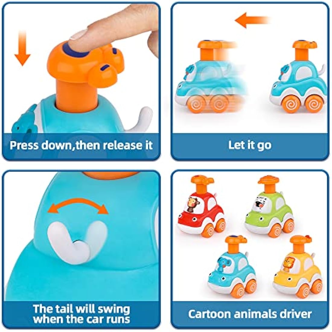 Press and Go Toy Cars – 4Pcs Animal Toddler Car Set