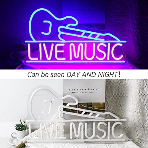 Live Music Neon Sign – Blue & Pink Guitar LED Wall Decor