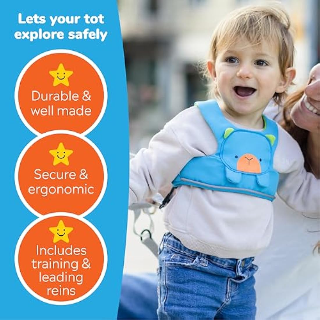 Trunki ToddlePak Baby Walking Reins and Safety Harness – Bert Bear Blue