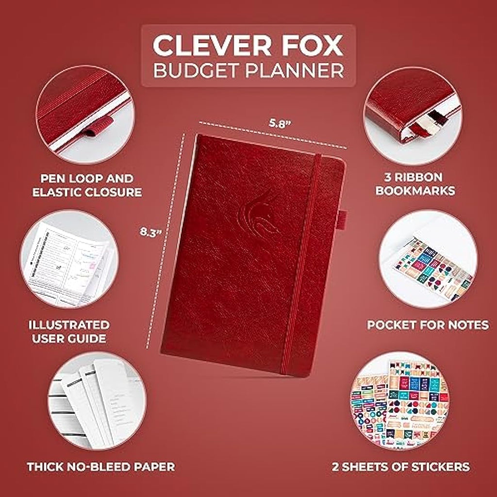 Clever Fox Budget Planner – A5 Vegan Leather Expense Tracker, Wine Red