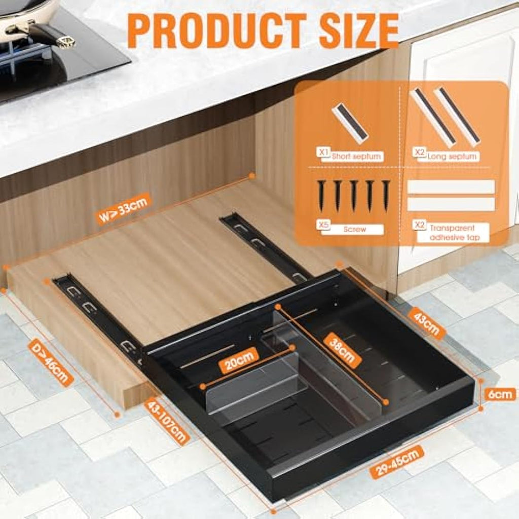 Ronlap Expandable Pull Out Cabinet Organizer – No-Drill Sliding Drawer