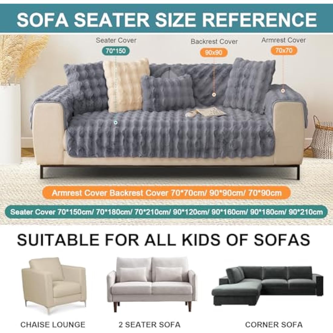 SHANNA Non-Slip Rabbit Plush Sofa Cover | Thick Faux Fur Sectional Slipcover