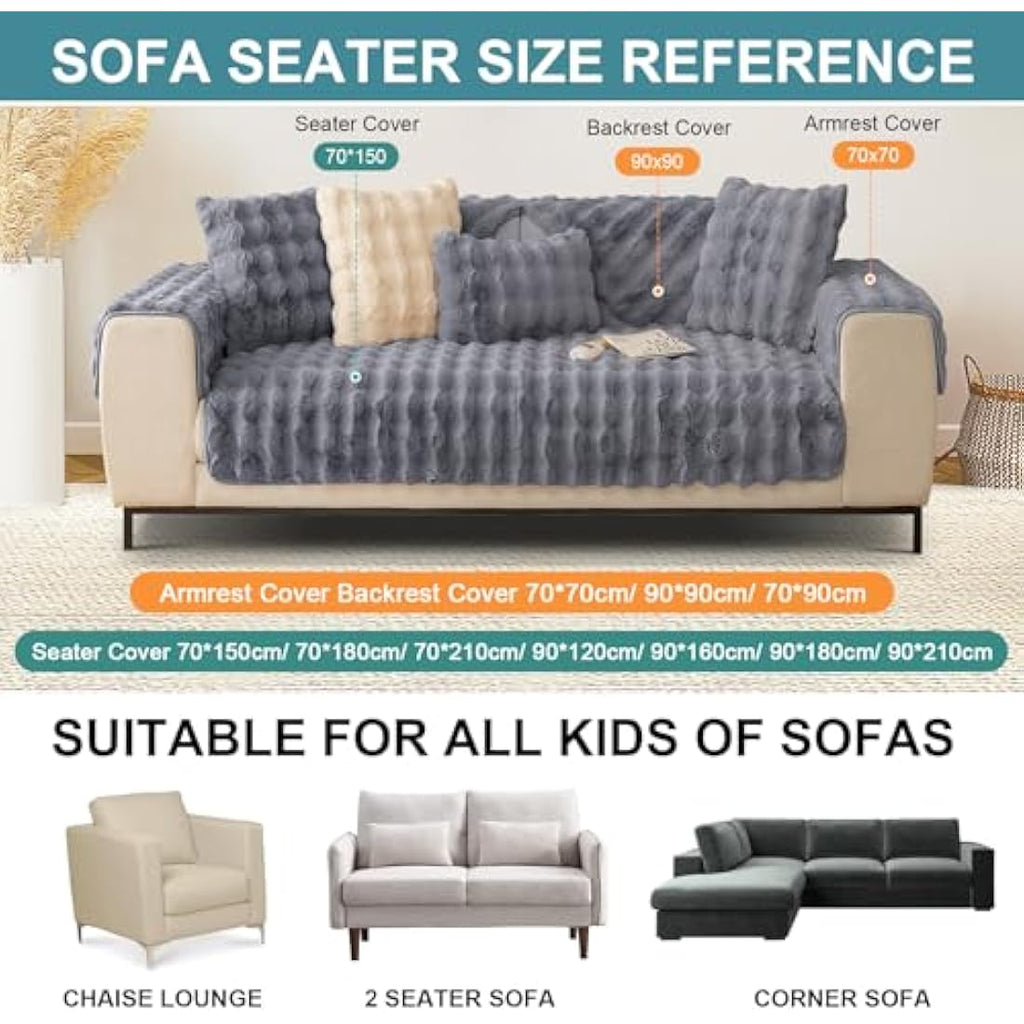 SHANNA Thick Rabbit Plush Sofa Cover – Non-Slip Faux Fur Sectional Slipcover