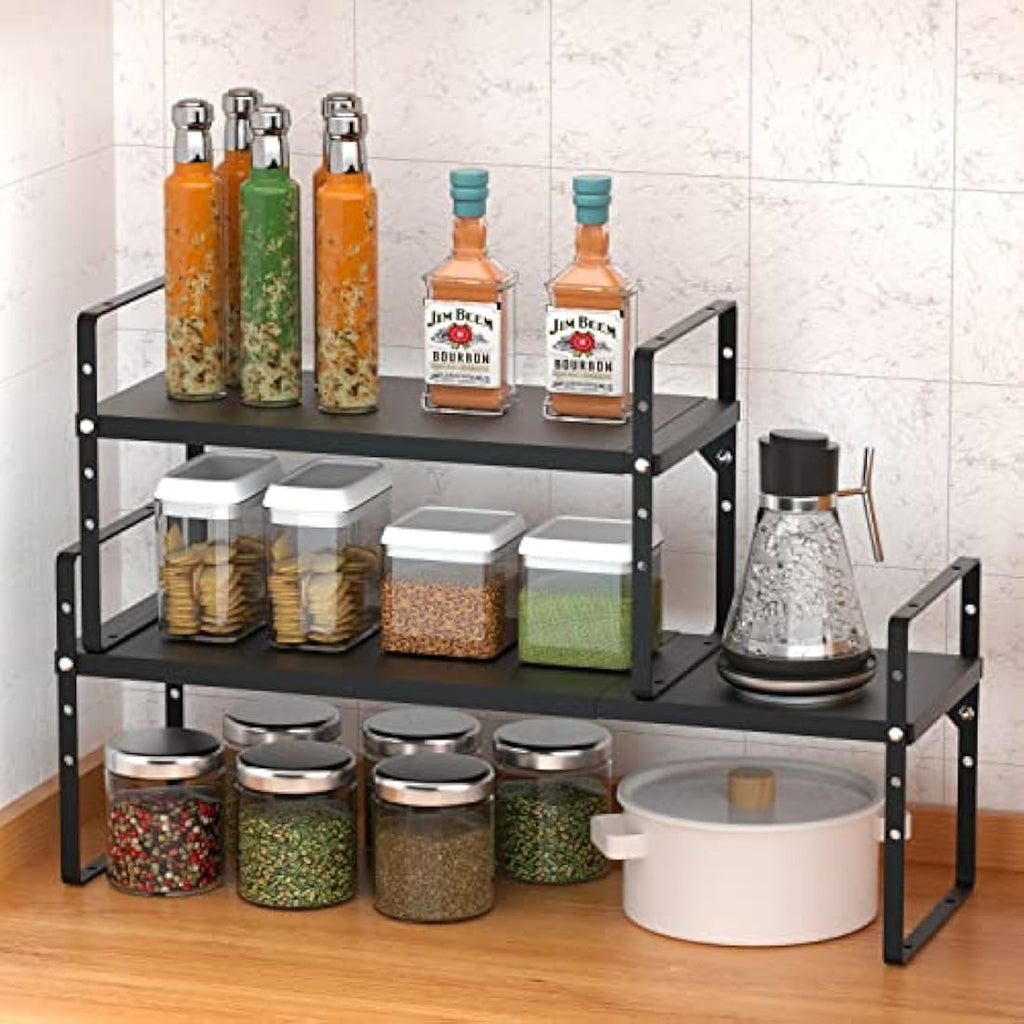 ARCCI Expandable & Stackable Metal Kitchen Cabinet Shelf Organizer – Black
