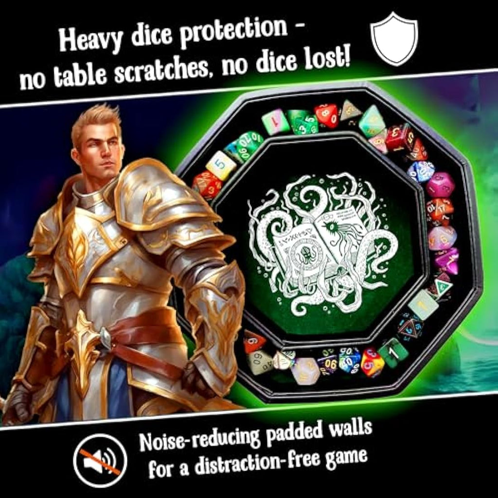 Fantasydice Cthulhu Tome Dice Tray – 8" Octagon Green Vegan Leather