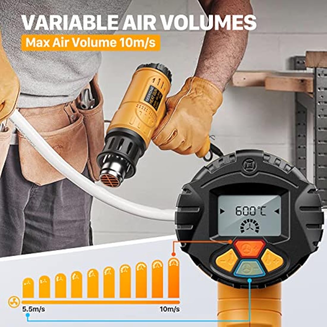 SEEKONE 2000W Digital Heat Gun | Variable Temp 50-600℃ LCD Display