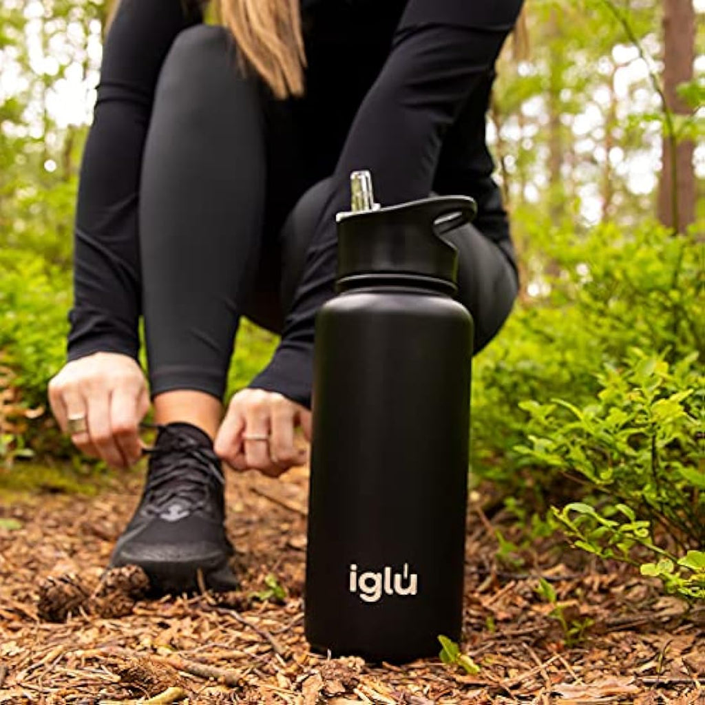 iglu 1L Insulated Water Bottle – Stainless Steel with Straw Lid