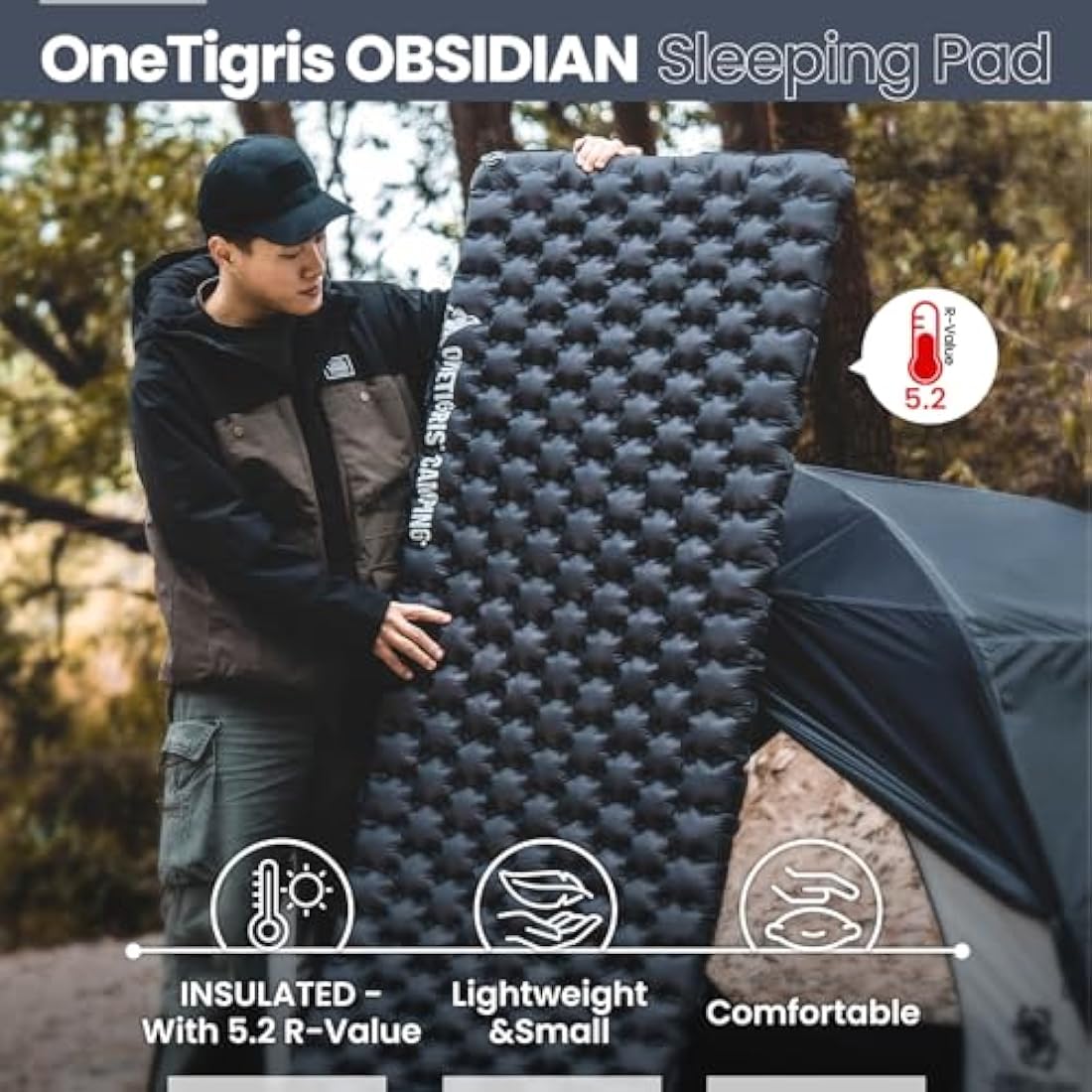 OneTigris Obsidian Insulated Sleeping Pad | 5.2R Ultralight Camping Mat