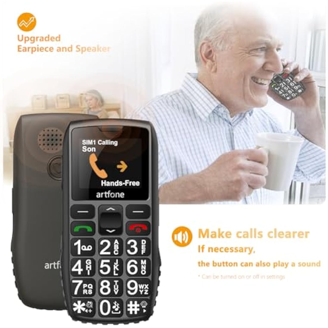 artfone C1+ 4G Big Button Mobile Phone for Seniors with SOS & Charging Dock