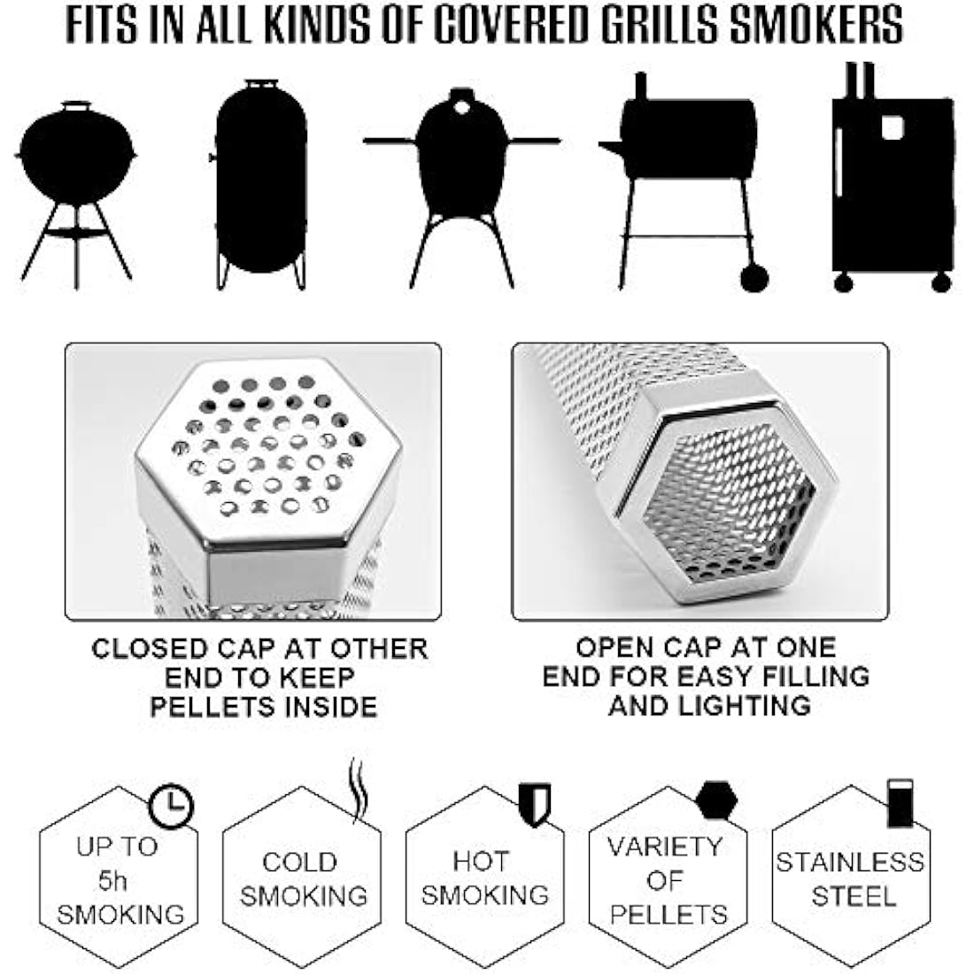 BEWAVE Stainless Steel Pellet Smoker Tube for Hot and Cold Smoking