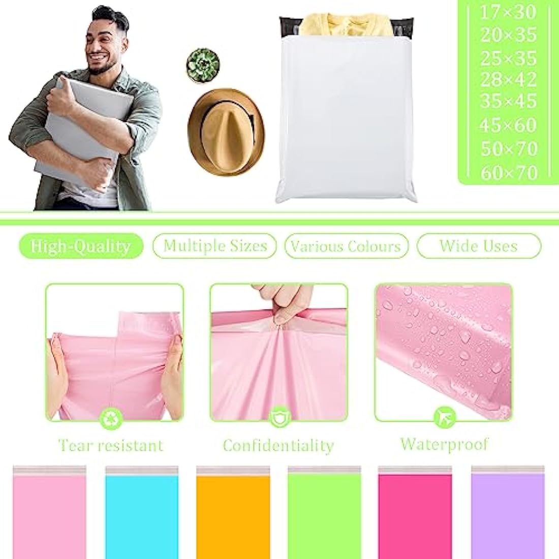 YAAVAAW 10pcs Large Green Poly Mailers | 50x70cm Self-Seal Shipping Bags