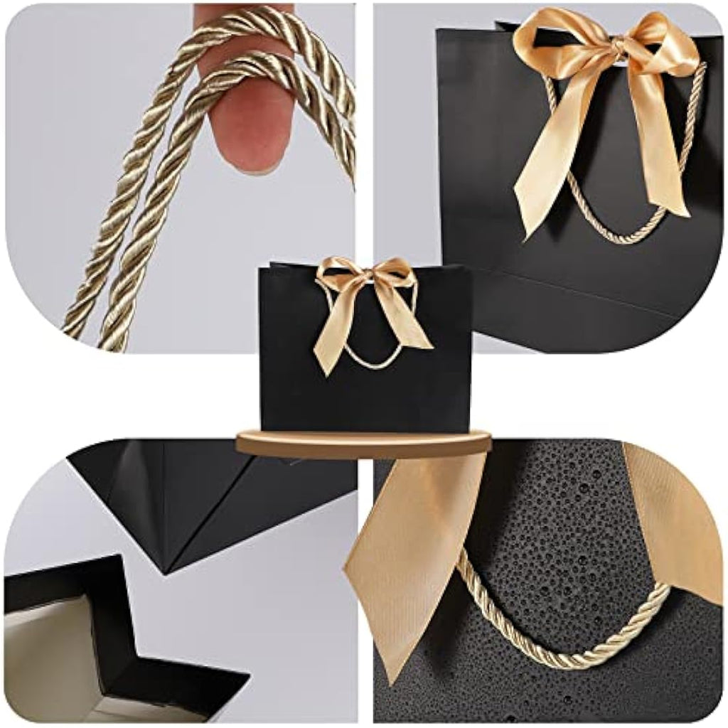 Black Paper Gift Bags with Gold Bows - 10 Pcs, 13x9.8x4.3"