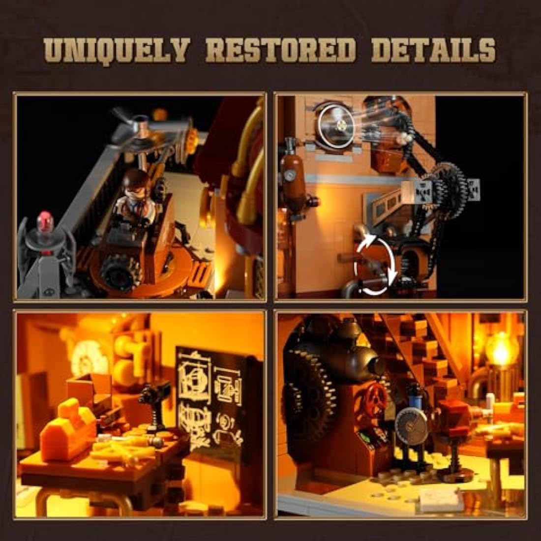 FUNWHOLE Steampunk Flying Club Lighted Building Set - 1858 Piece Kit