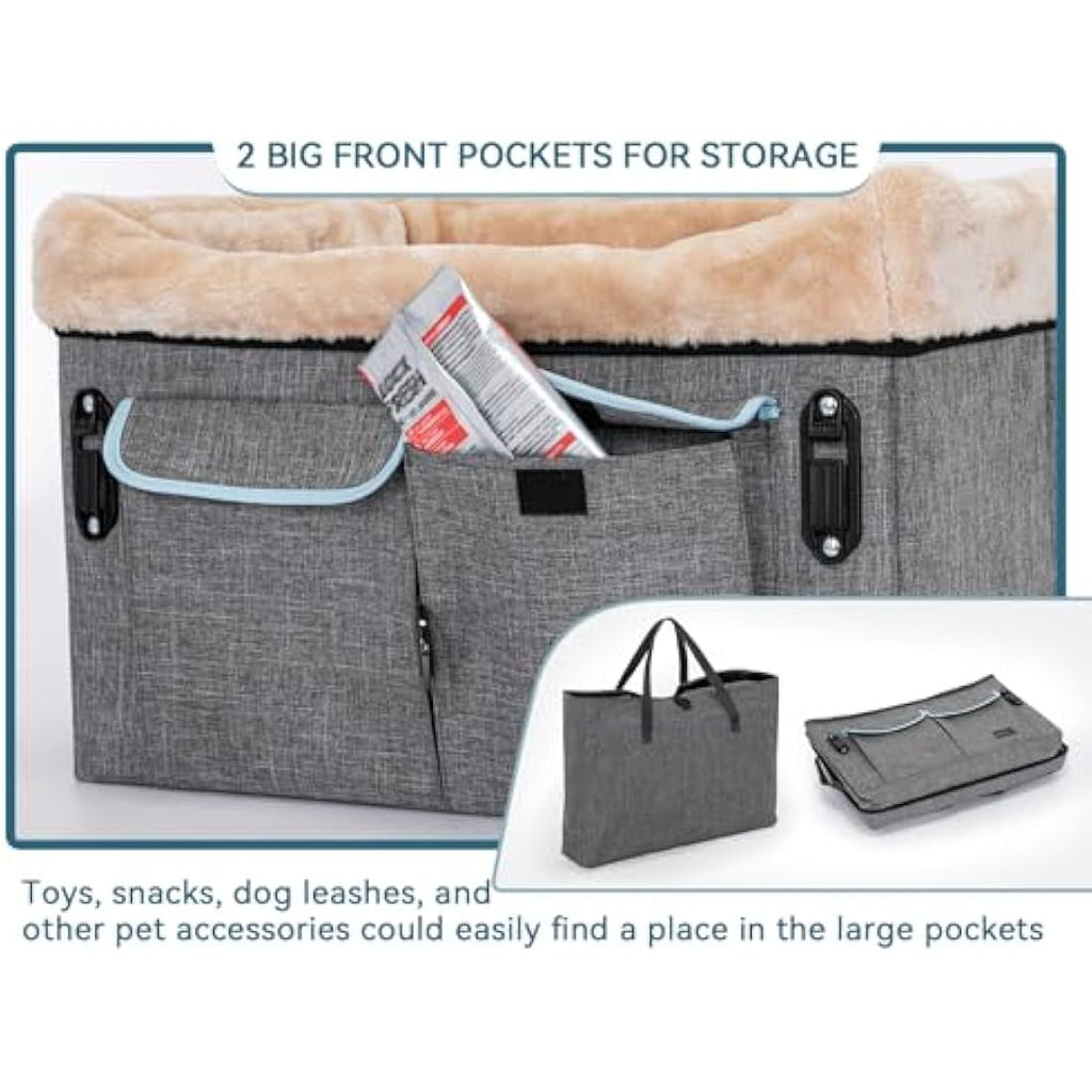 Petsfit Dog Car Seat for Medium Dogs | Elevated Booster Seat, Light Grey