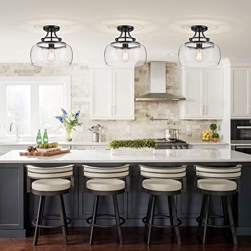 Wuzups Industrial Round Glass Chandelier – Black Farmhouse Ceiling Light