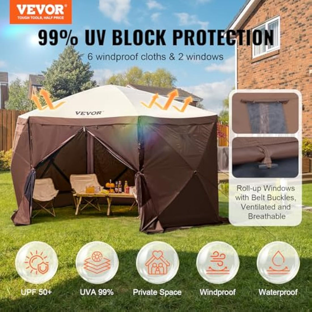 VEVOR Pop Up Gazebo Tent | 11.5x11.5FT Screen Canopy with 6 Privacy Cloths