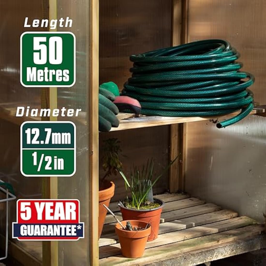 Faithfull 50m Reinforced PVC Garden Hose Pipe – 12.7mm Kink Resistant