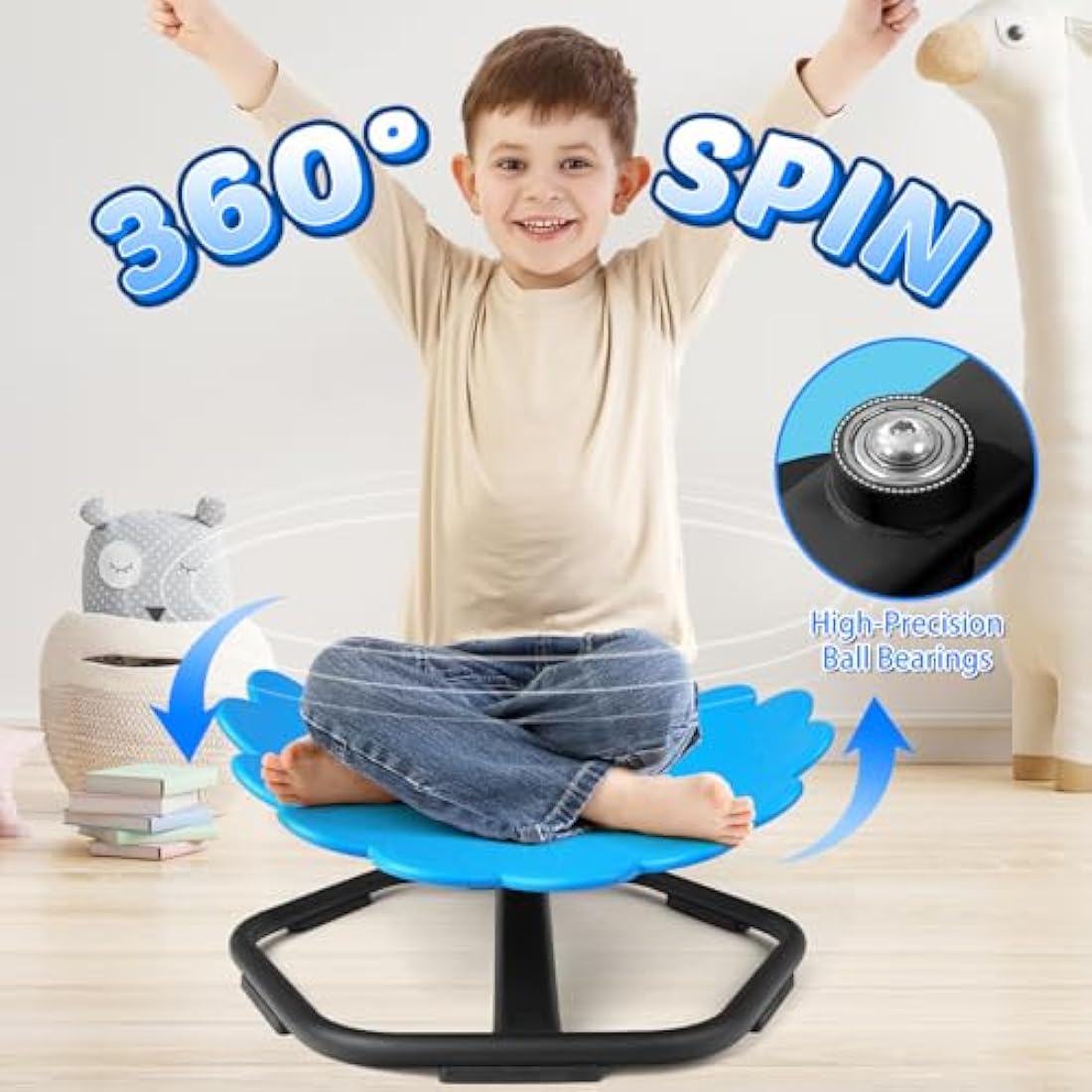 TERRAMUS Kids Swivel Chair – 360° Sensory Spinning Seat for Balance, Blue