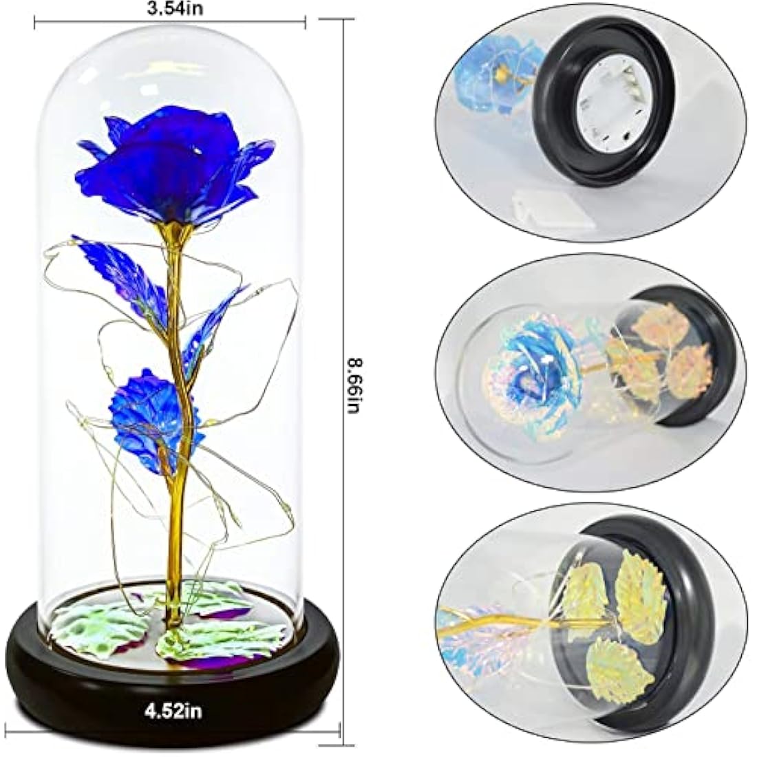 QUELIEN Galaxy Rose in Glass Dome – LED Blue Eternal Flower Gift for Her