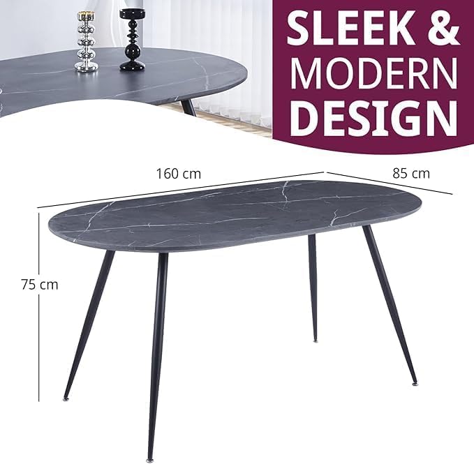Hallowood Furniture Cullompton Large Grey Marble Effect Oval Dining Table - image 3