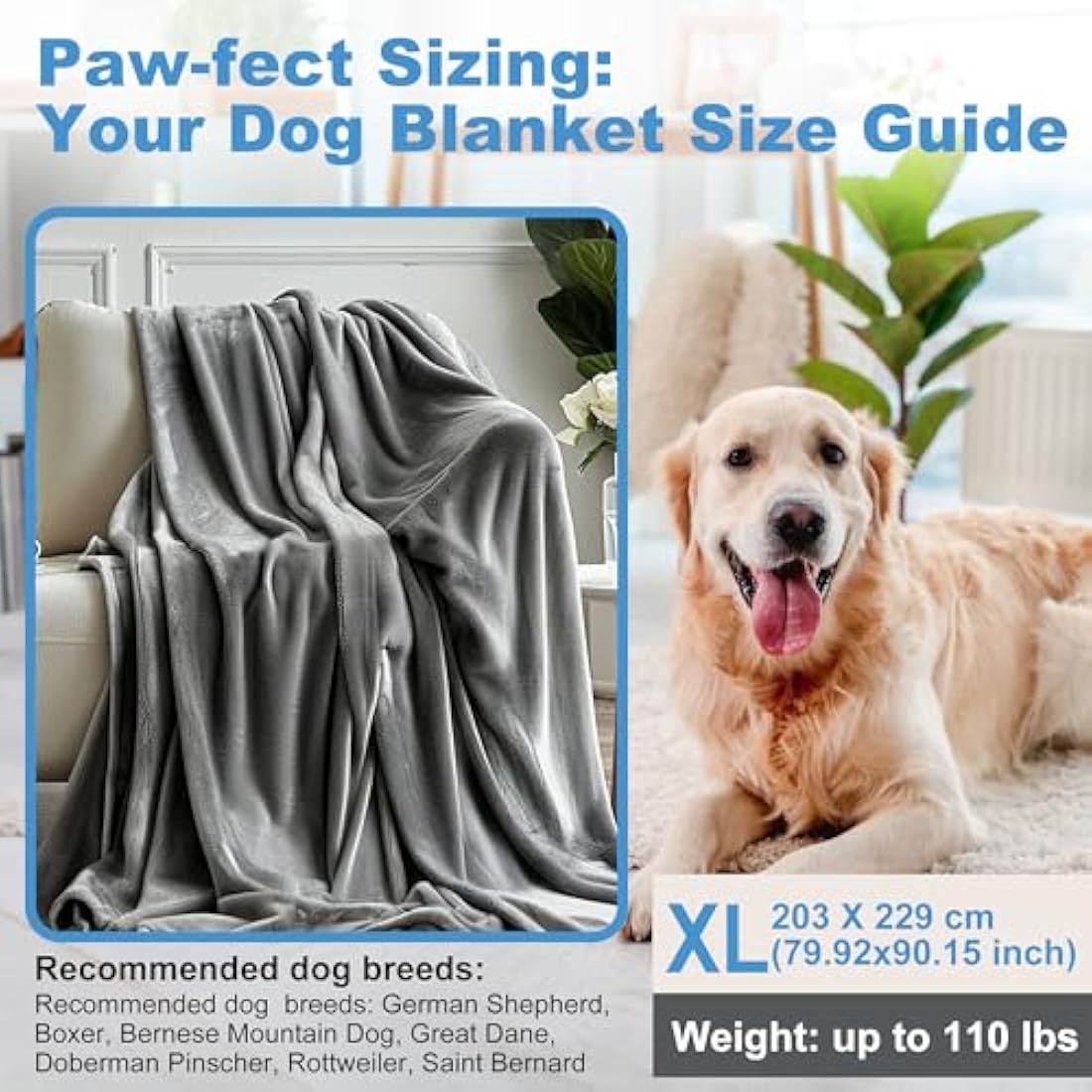 HezzLuv Waterproof Dog Blanket – Washable Flannel Furniture Protector