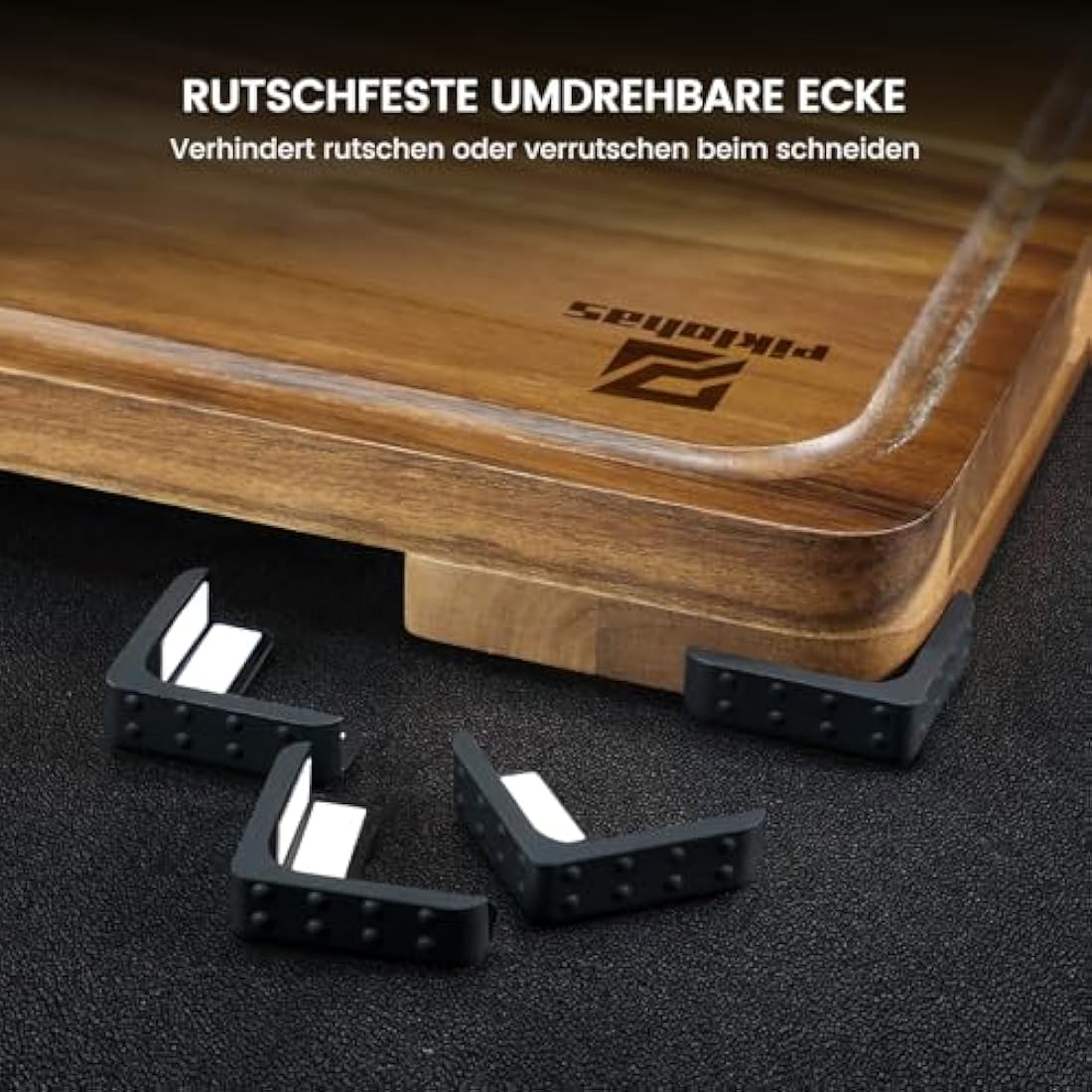 Piklohas Acacia Wood Cutting Board Set – 6 Piece Non-Slip Kitchen Set