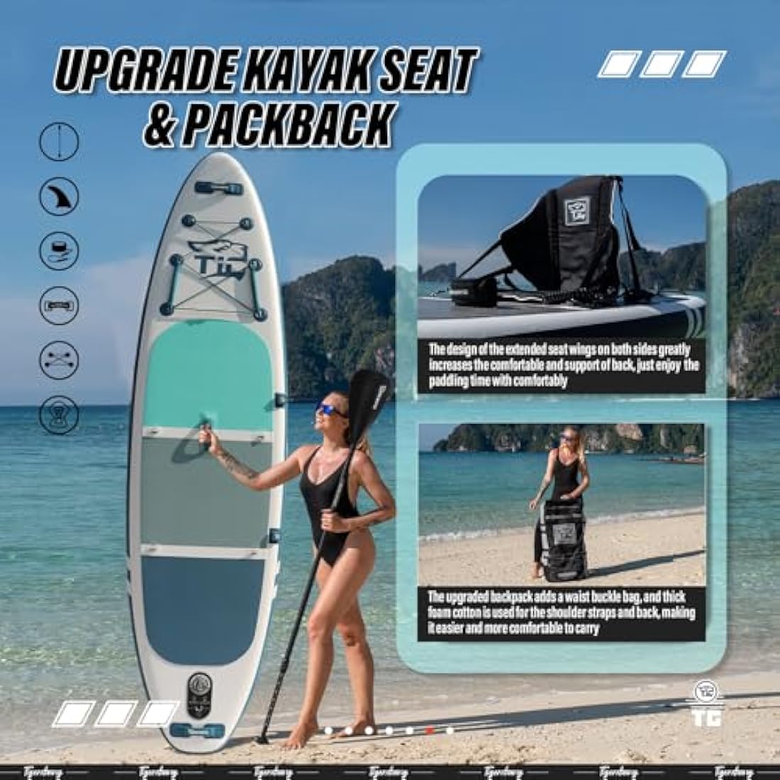 TIGERXBANG Inflatable Stand Up Paddle Board – 10'6" Military Grade SUP