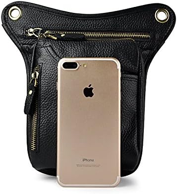 Le'aokuu Mens Genuine Leather Motorcycle Drop Leg Bag | Waist Pack