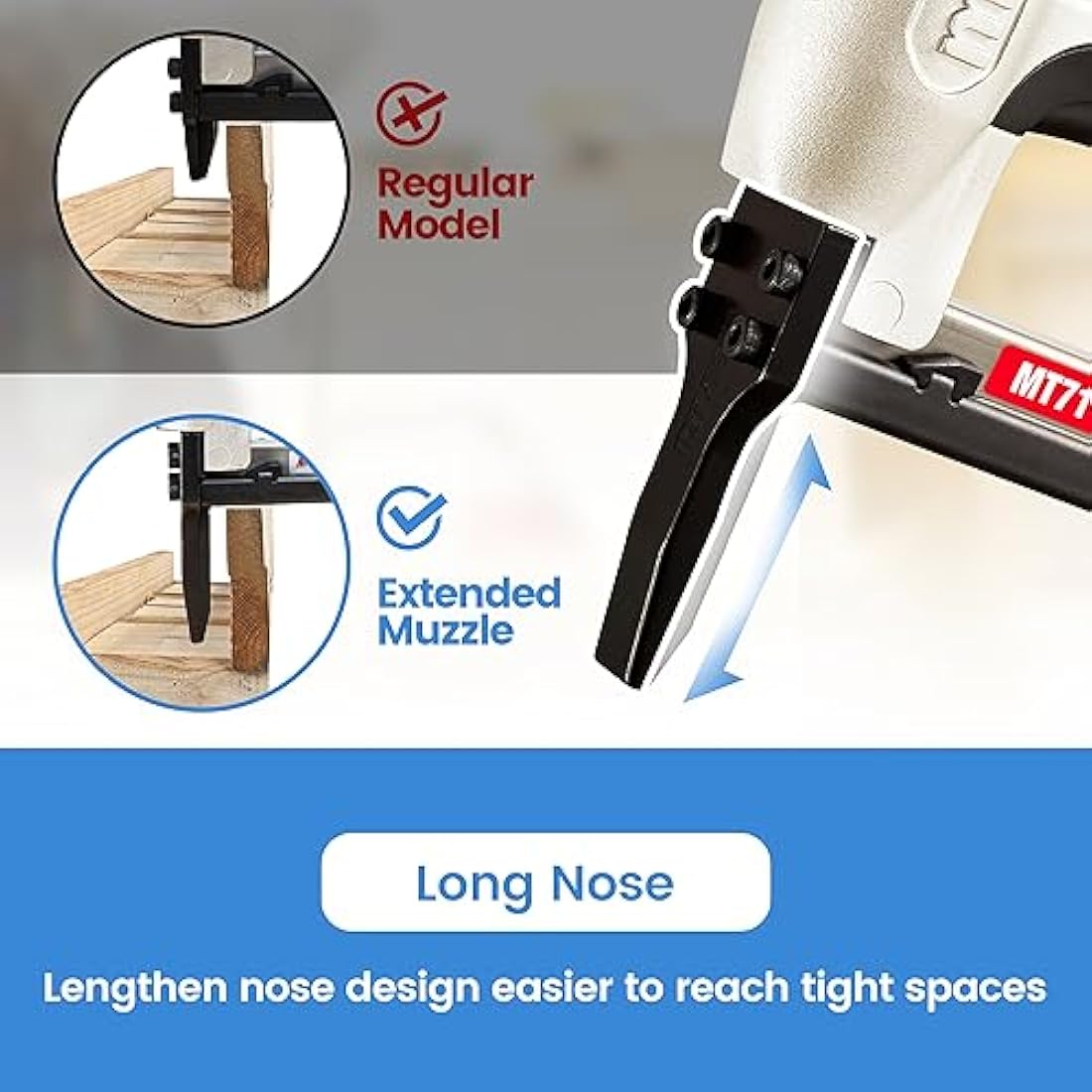 Meite MT7116LN Long Nose Air Stapler | 22 Gauge Type 71 Upholstery Gun