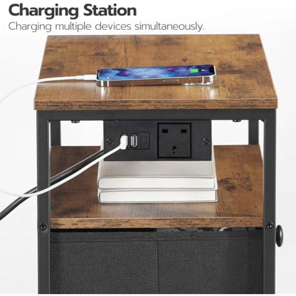 HOOBRO Bedside Table with Charging Station | 3-Drawer Nightstand