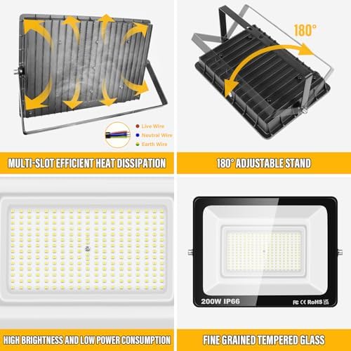 RIGIDON 200W LED Flood Light – 20000LM IP66 Waterproof Outdoor Security Light