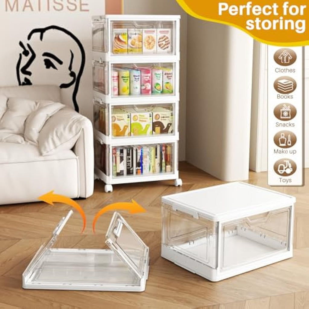 TidyTrove 4-Tier Stackable Storage Boxes | 23L Foldable Plastic Bins