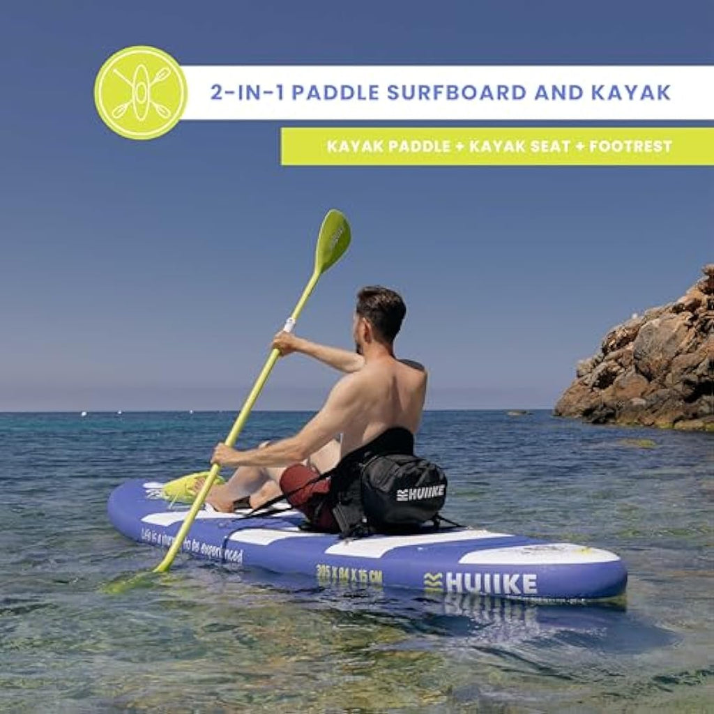 HUIIKE Inflatable Stand Up Paddle Board & Kayak - 10' Blue SUP with Seat