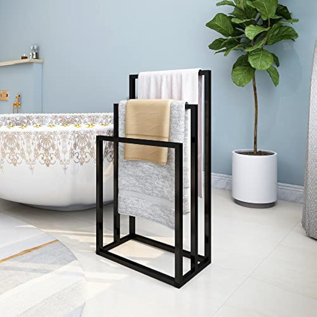 Jolof Store 3-Tier Freestanding Towel Rack – Black Steel Bathroom Stand