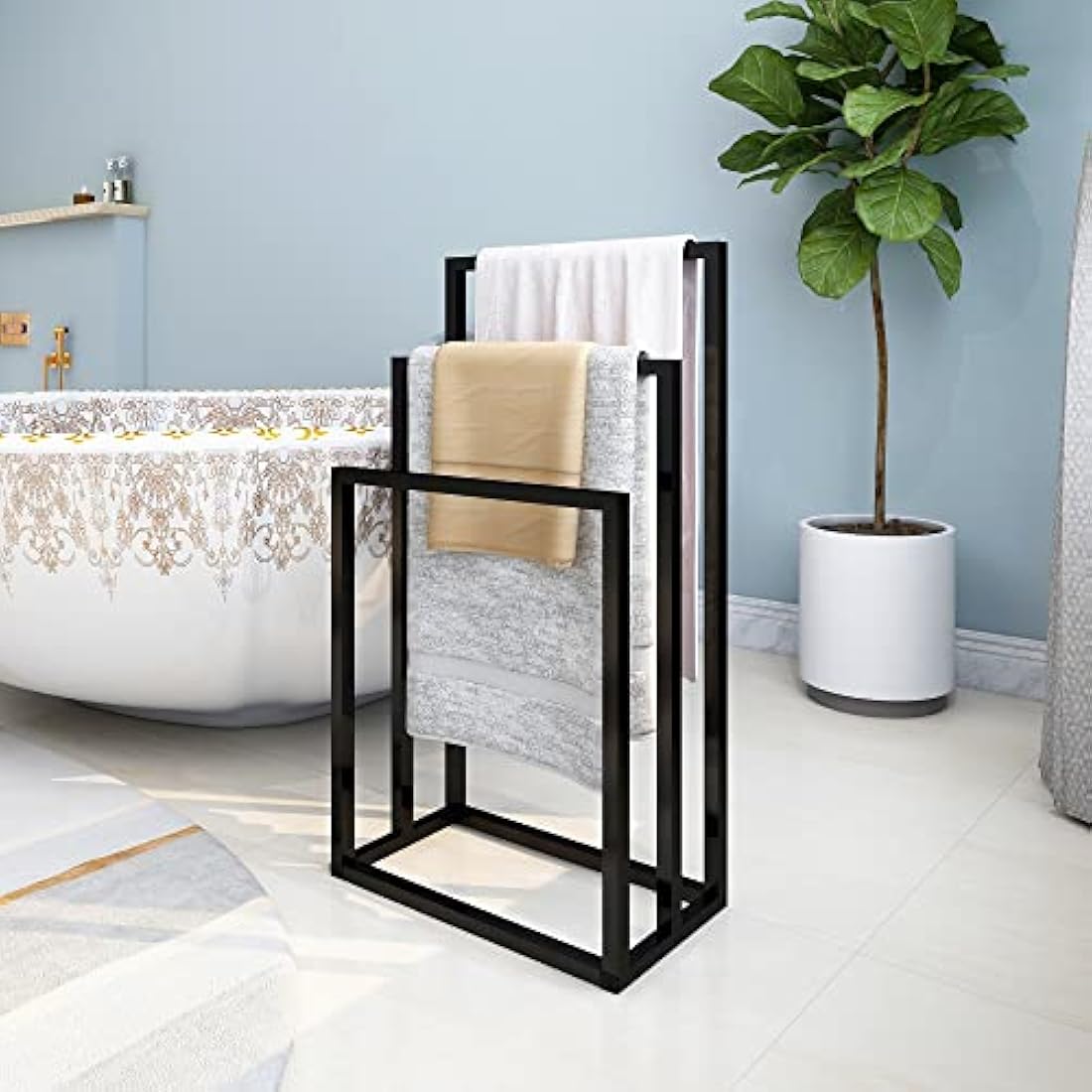 Jolof Store 3-Tier Freestanding Towel Rack – Black Steel Bathroom Stand