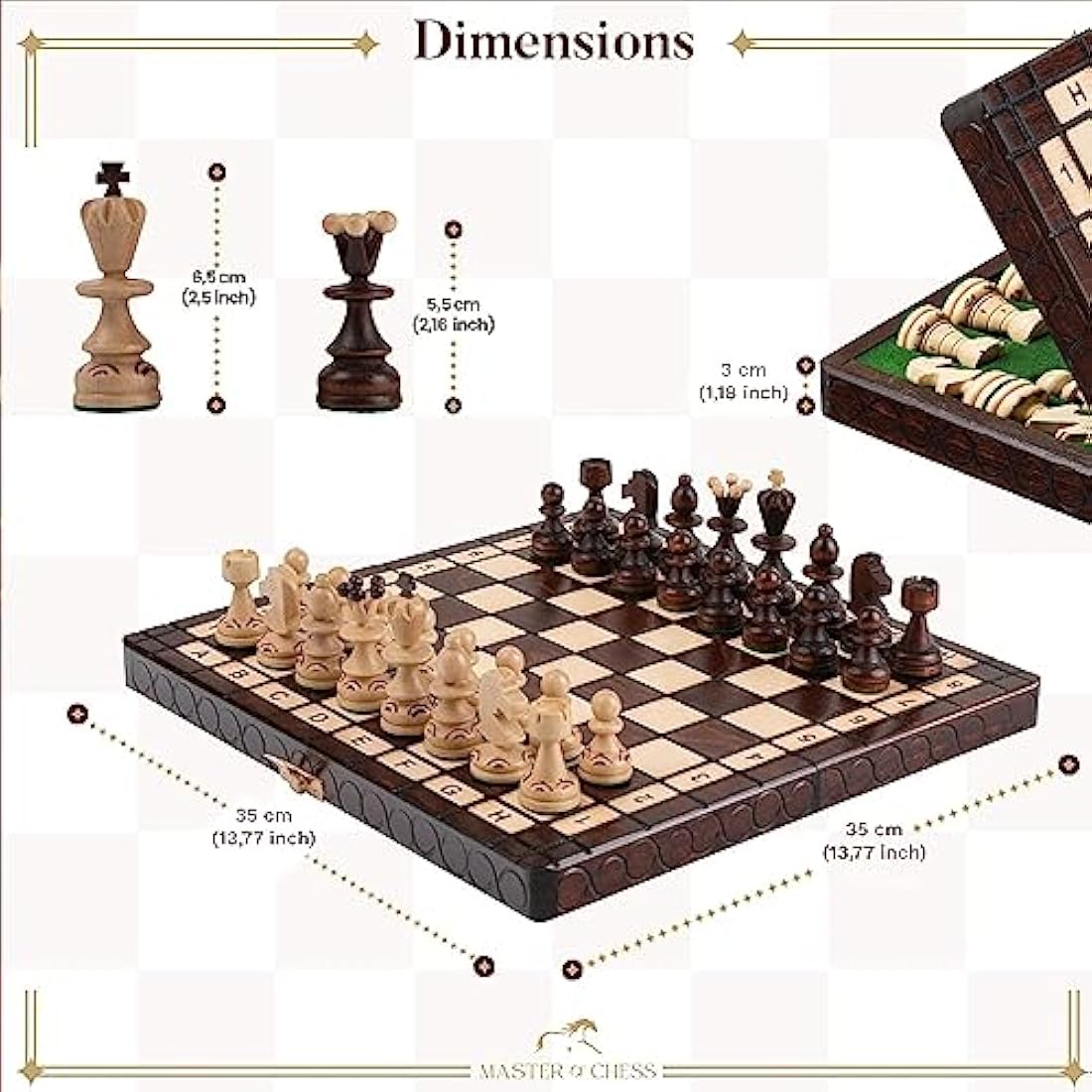 Master of Chess 14" Wooden Chess Set – Handcrafted Foldable Travel Board
