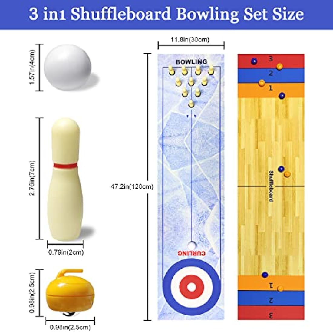 Jolof Store 3-in-1 Tabletop Game – Portable Curling, Bowling & Shuffleboard