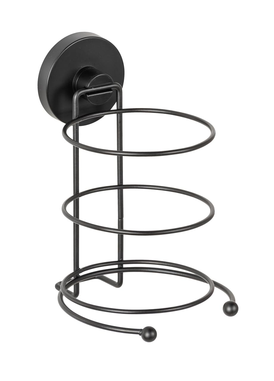 Wenko Milazzo Hair Dryer Holder – Black Steel Vacuum-Loc Wall Mount