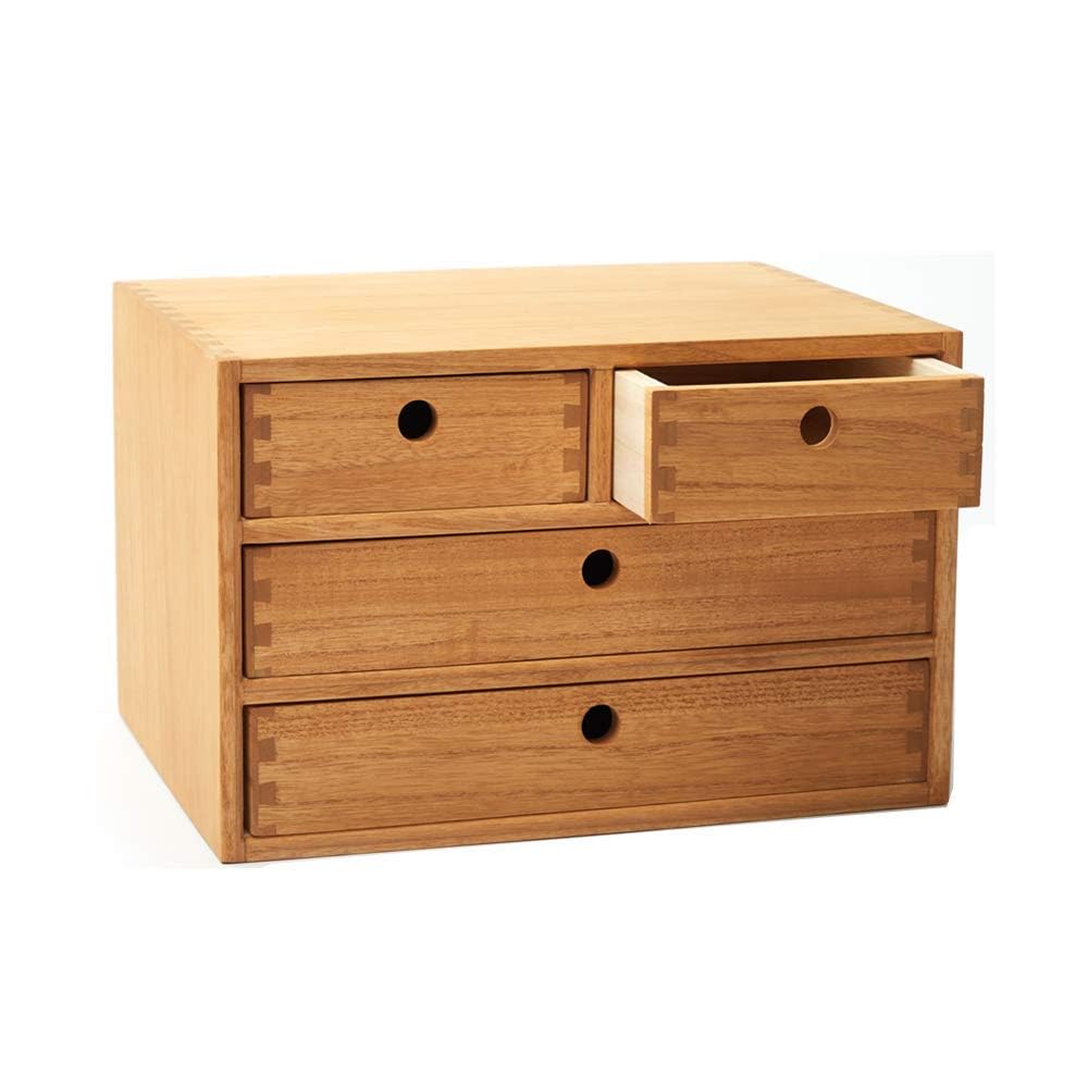 KIGIREN Wooden Desktop Organizer | 4-Drawer Solid Wood Office Storage Box