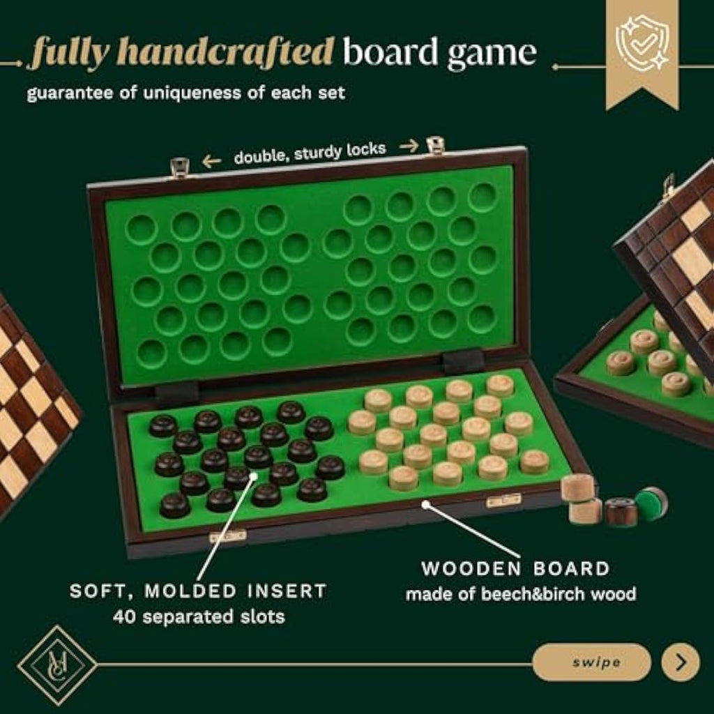 Wooden Checkers Set – Handcrafted 100 Square Folding Board