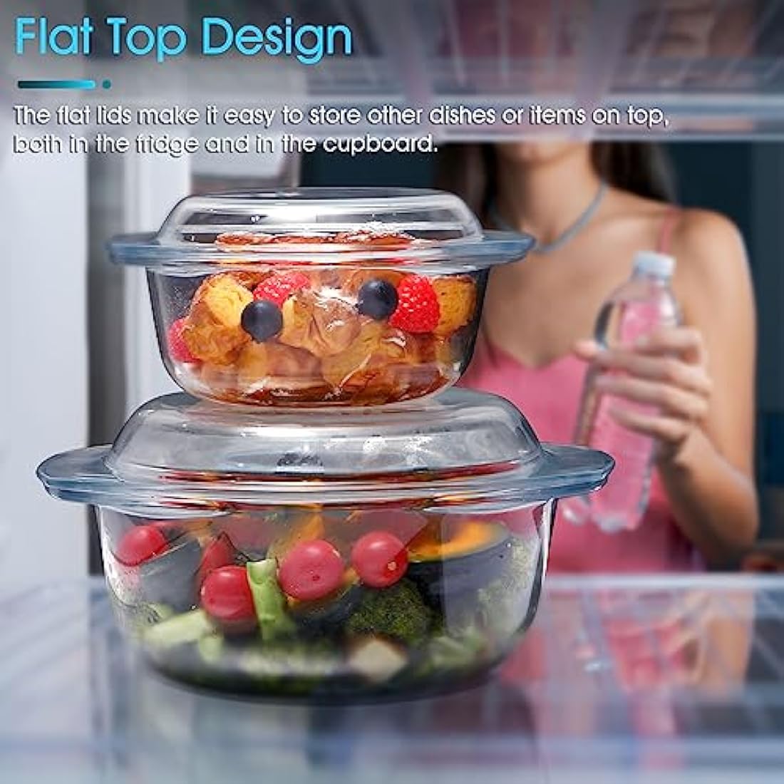 NUTRIUPS Tempered Glass Casserole Dish Set with Lids – 3 Piece Stackable