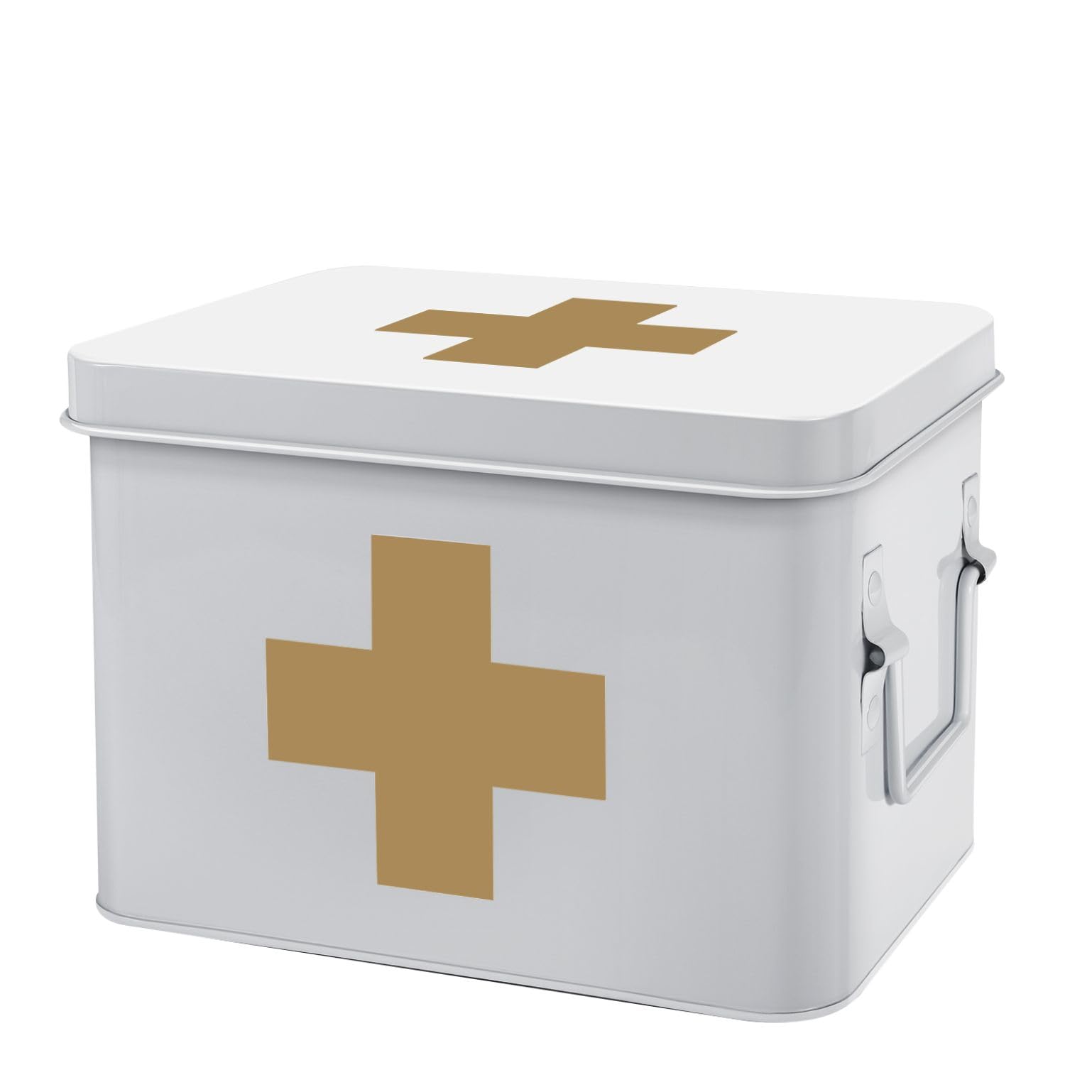 Flexzion First Aid Medicine Box – White Metal Storage Bin with Tray