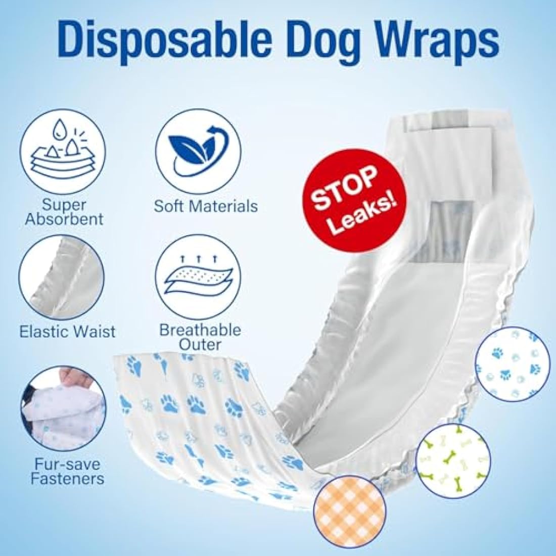 Pet Soft Male Dog Wraps | Super Absorbent Disposable Nappies - 48 Pack