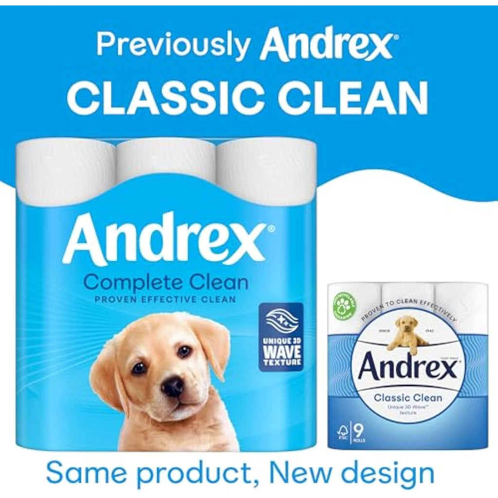 Andrex Classic Clean Mega Toilet Roll | 12 Mega XL Rolls | 2-Ply White