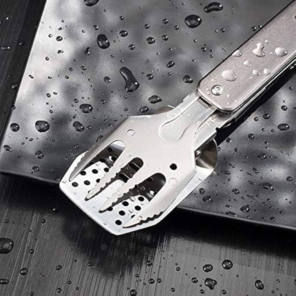 ROXON 4-in-1 BBQ Tool Set | Stainless Steel Spatula, Fork & Tongs – Grey