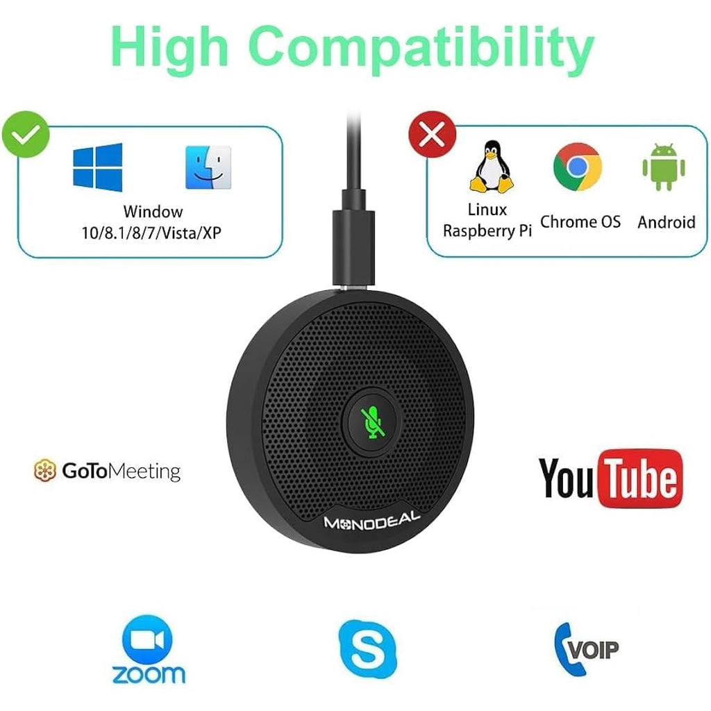 Monodeal USB Conference Microphone | Omnidirectional Mic with Mute Button