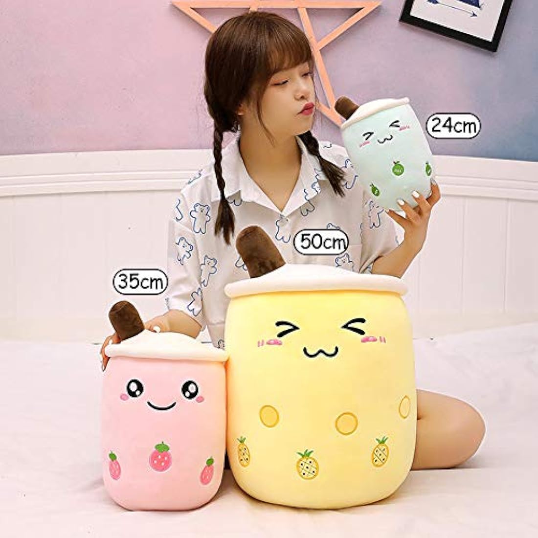 AMOZO Cute Boba Milk Tea Plushie – Soft Bubble Tea Stuffed Pillow, 35cm