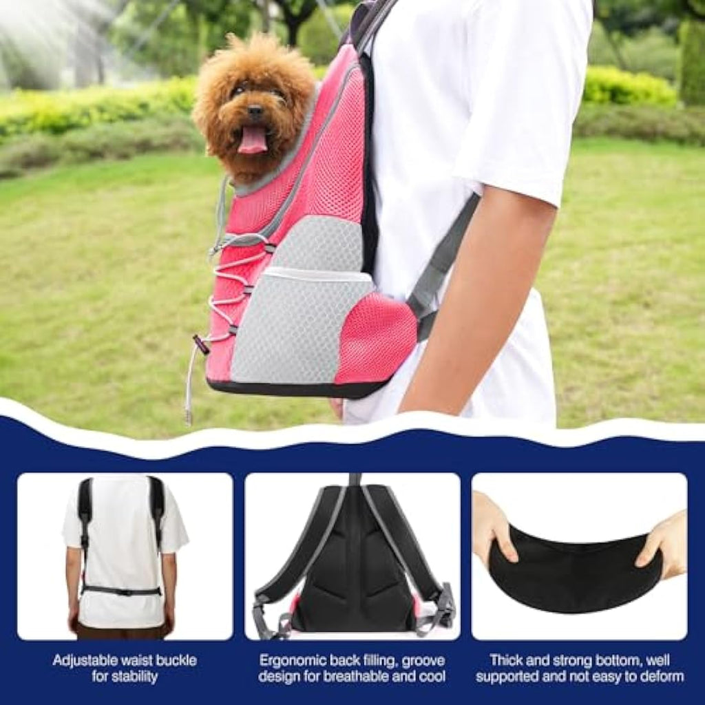 Pawaboo Pet Dog Carrier Backpack | Breathable Front Travel Bag - Pink, M