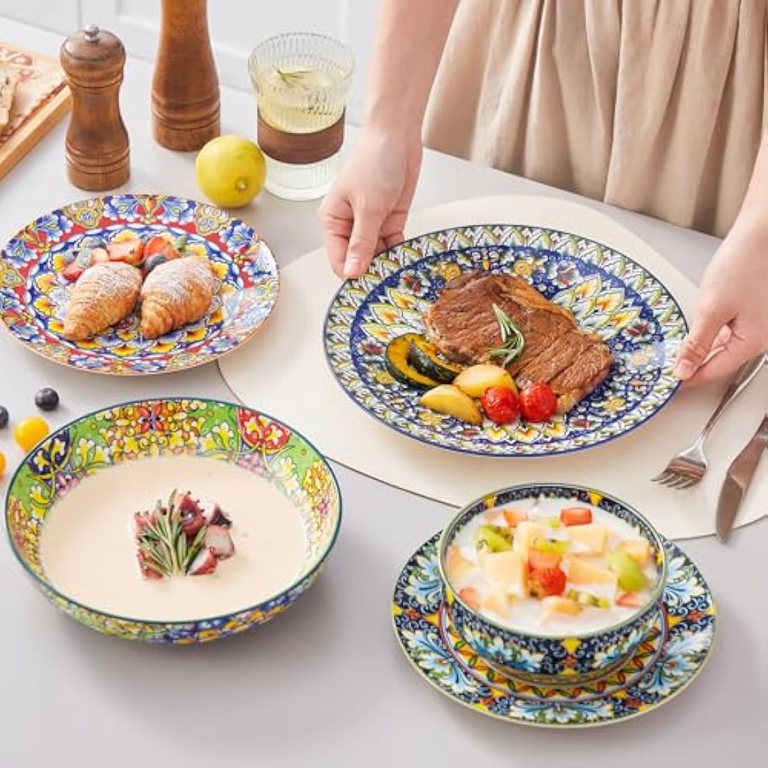 vancasso SIMI 24-Piece Bohemian Porcelain Dinner Set for 6 People